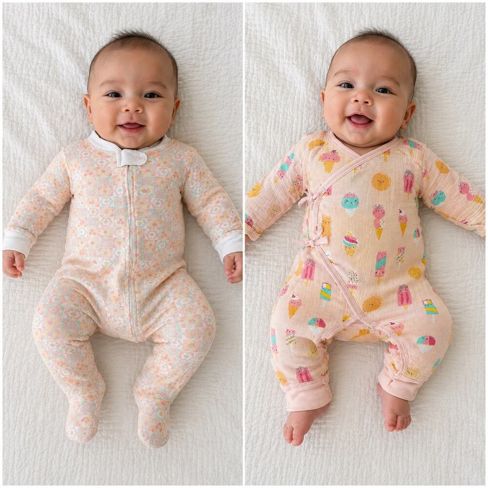 Angel Dear & Burt’s Bees Baby 3-6M Bundle Organic Cotton Muslin Romper Zipper
